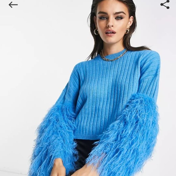 NWOT ASOS ribbed knit sweater with faux feather sleeves - Picture 1 of 5
